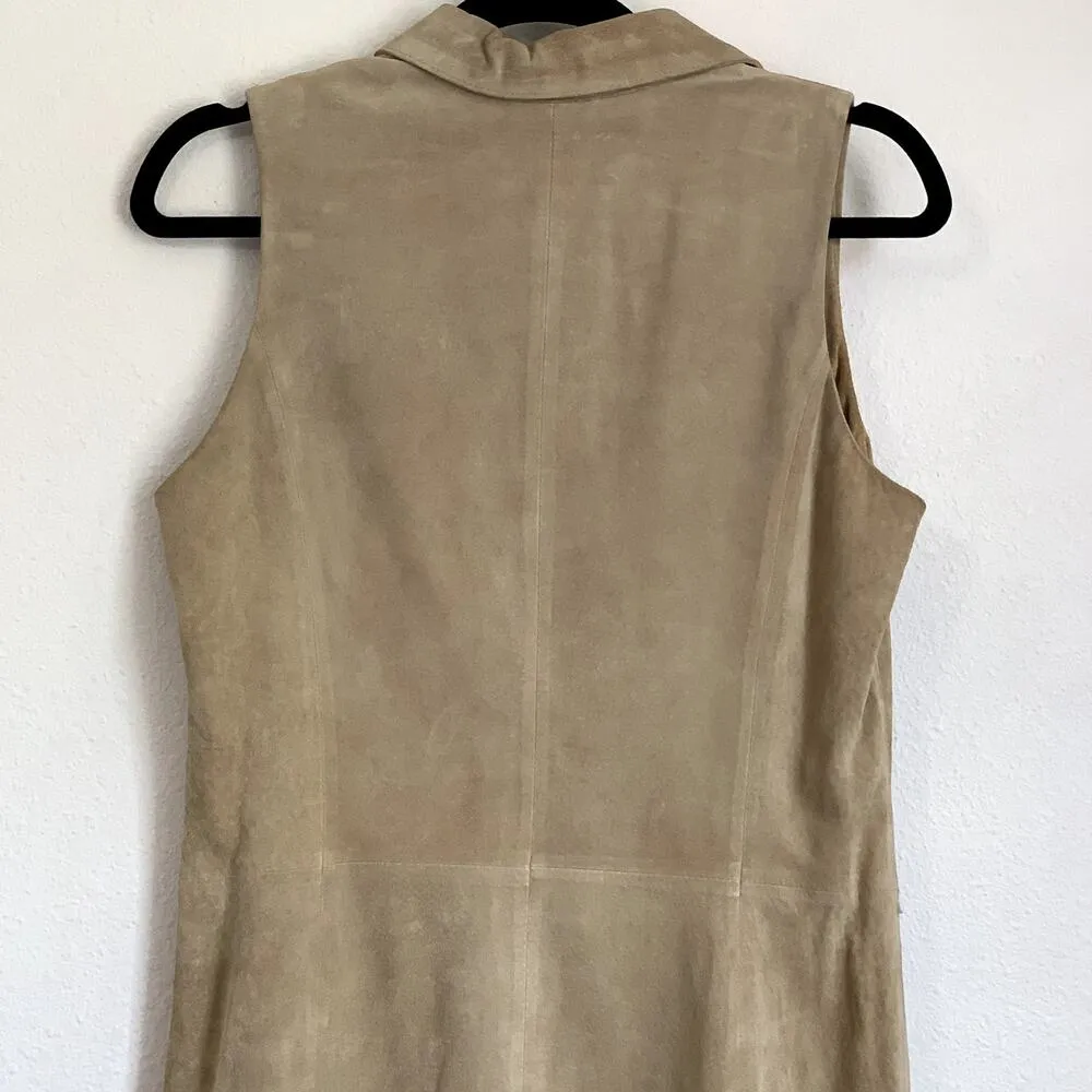 Vintage LOFT Suede Leather Dress in Tan Contrasting Black Stitch - Image 5