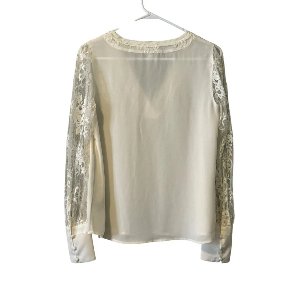 Express Ivory Romantic Floral Lace Victorian style‎ Long sleeve shirt size Small - Image 2
