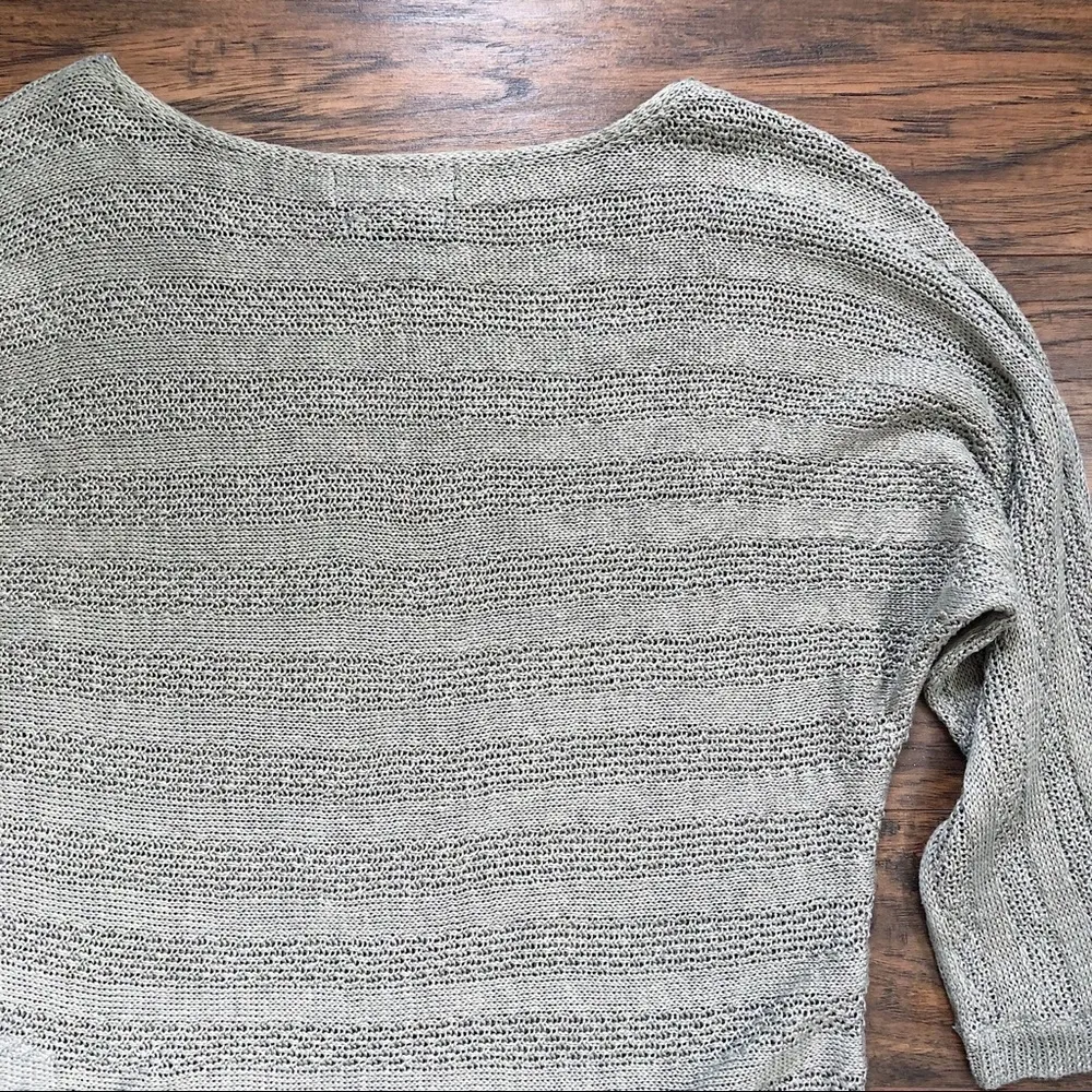 Tahari • dolman sleeve linen pullover sweater open weave beige green lightweight - Image 9