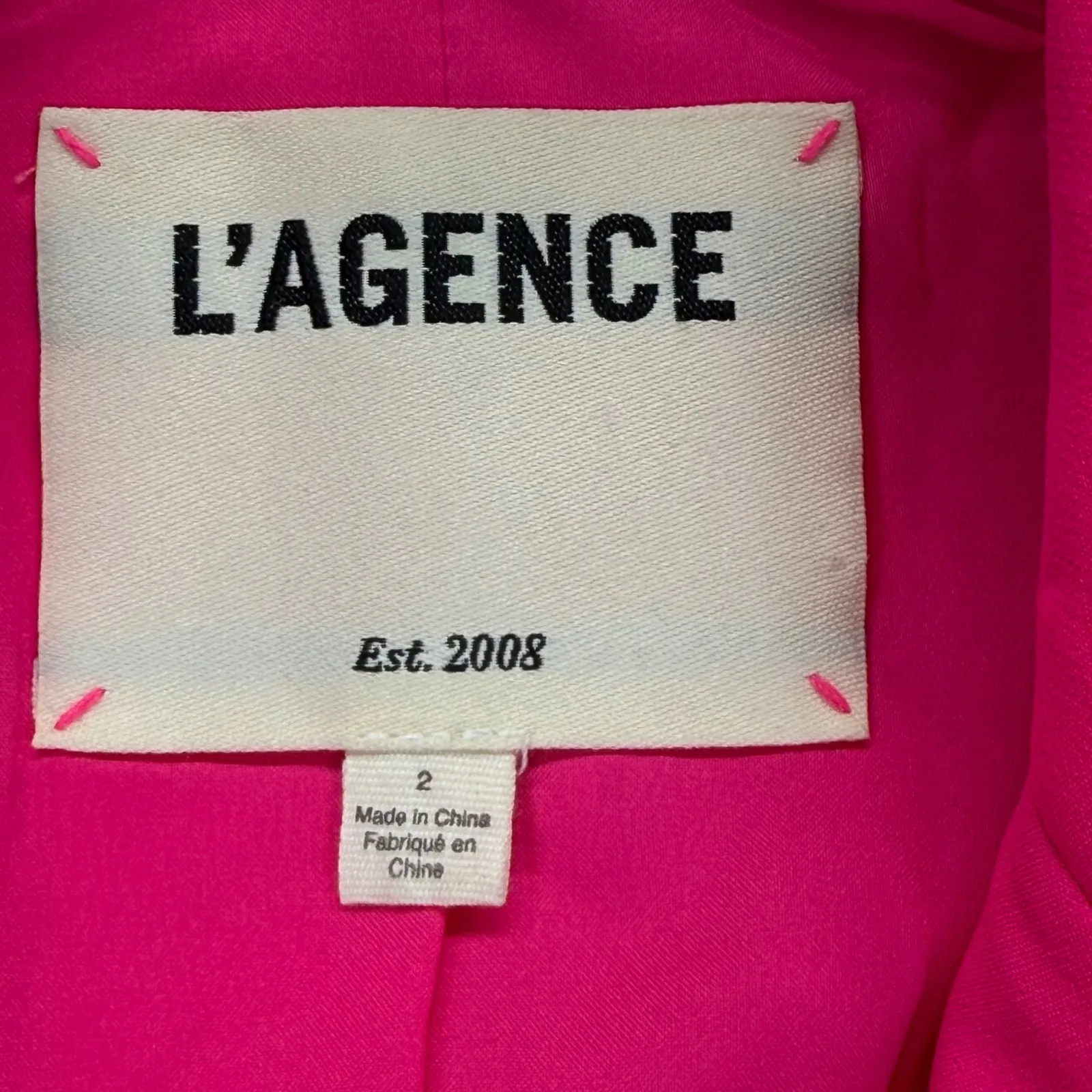L'AGENCE‎ Hot Pink Blazer Fitted One Button Career Jacket Size 2 - Image 3