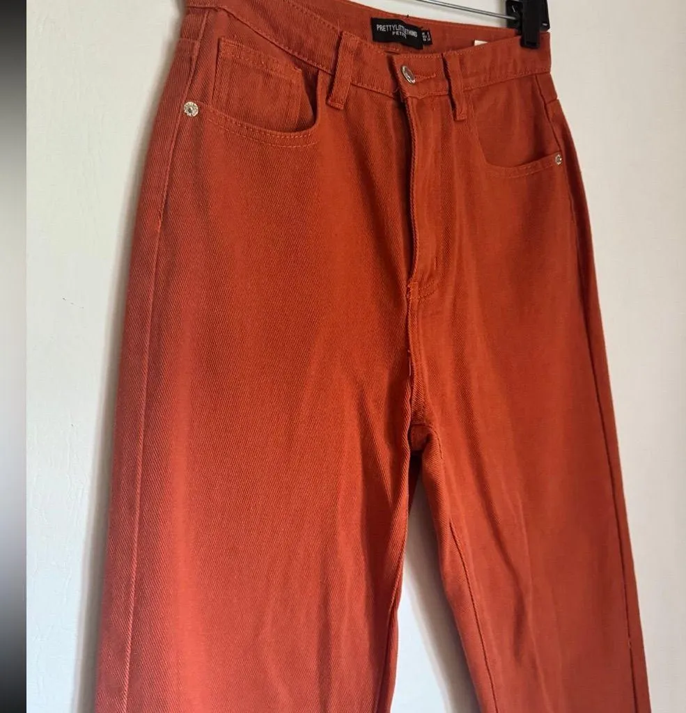 Pretty Little Thing Rust Split Hem High Rise Jeans 2 - Image 3