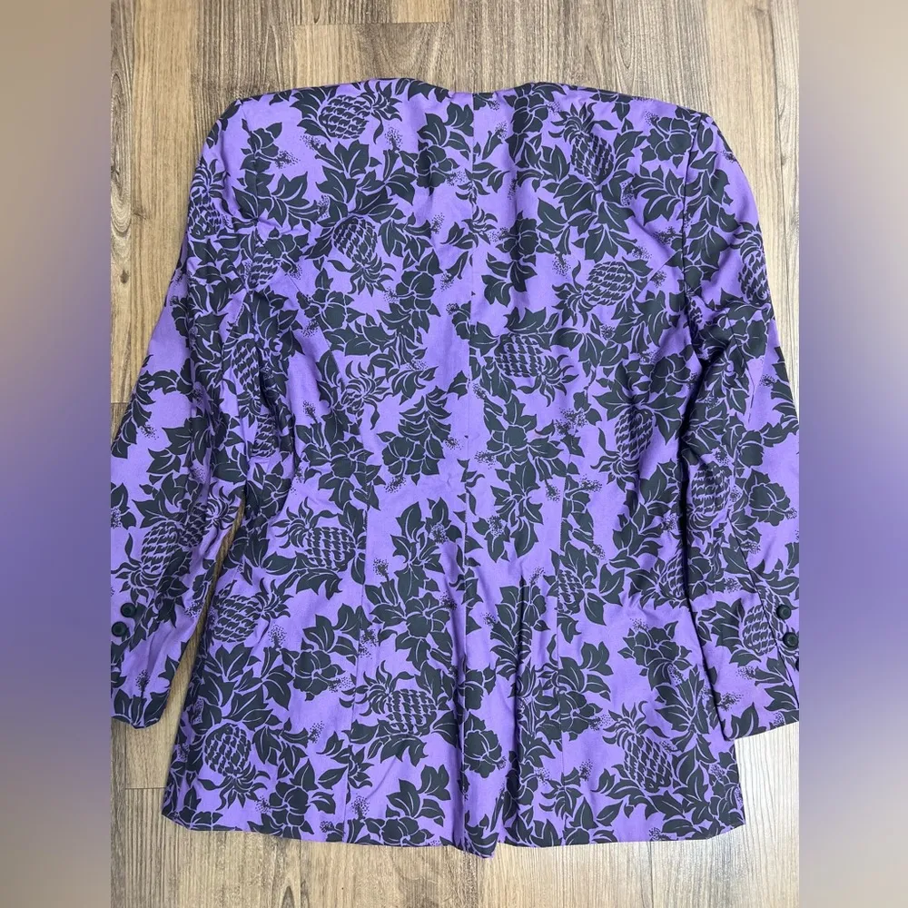 Hawaiian Heritage By Allan James Vintage Aloha Blazer Size XS Purple Black - Image 2