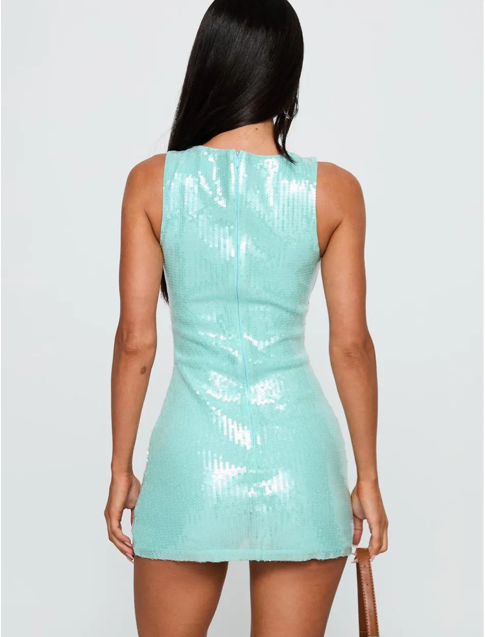 Blue Sequin Princess Polly Romper  - Image 3