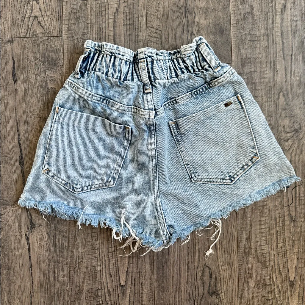 Zara High Rise Paper Bag Denim Shorts- Size 0 - Image 3