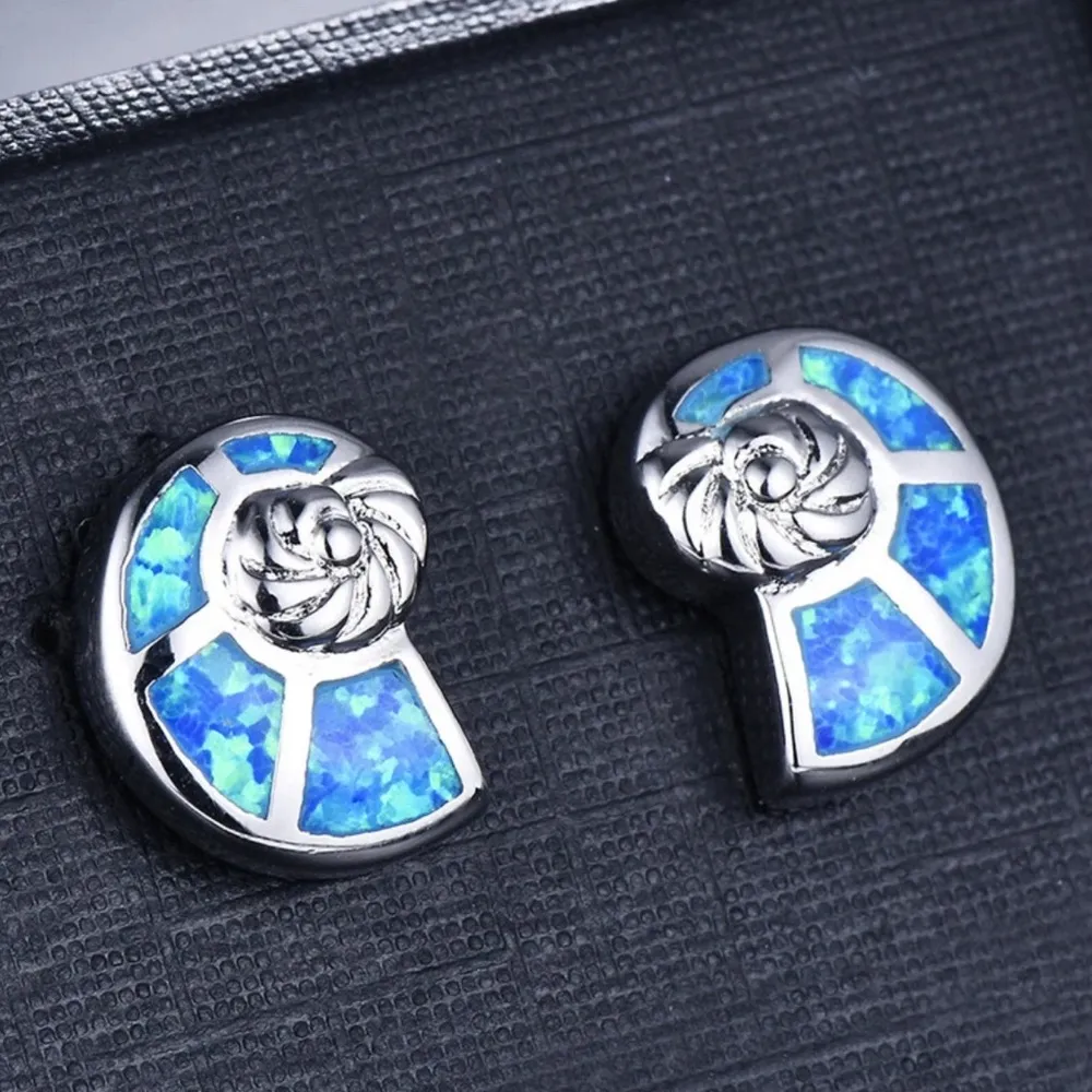 Opal Nautilus Shell Earrings - Image 2