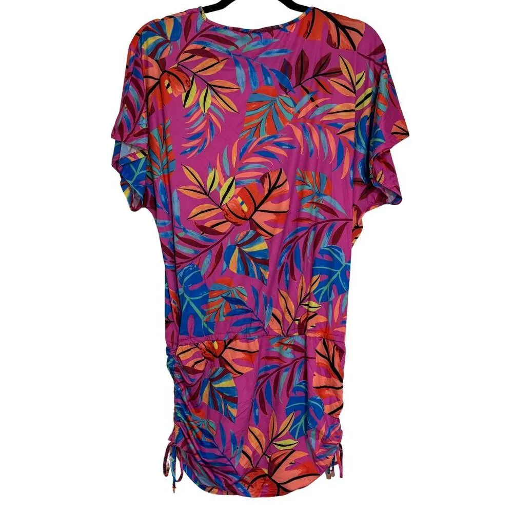 BAR III Paradise Palms Beach Swim Coverup Tropical Floral Magenta NWT Small - Image 7