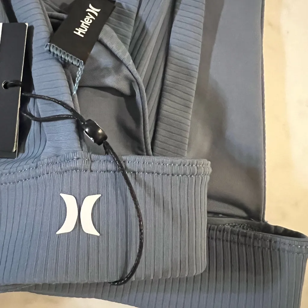 Hurley Quick Dry Embroidered Banded Blue Surf Top Swim Bikini Top New XS $75 - Image 7