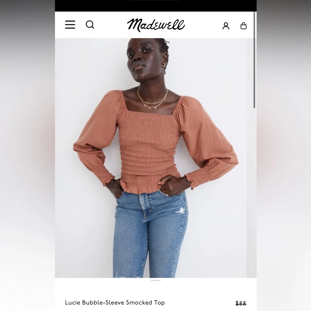 Madewell Rust Bubble Smocked Blouse Top - Image 4