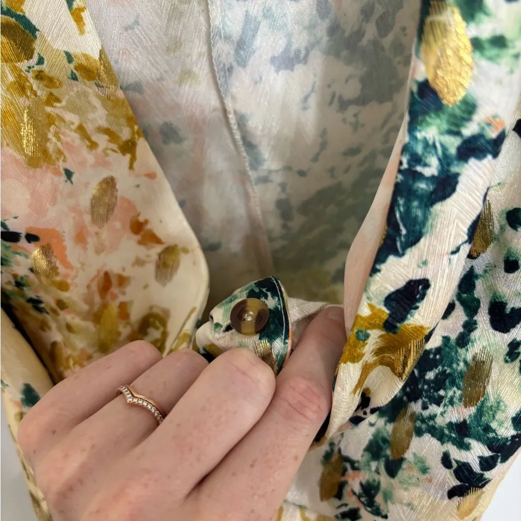 Never Fully Dressed Zsu Zsu Gold Foil and Green Sleeveless Wrap Dress - Image 7