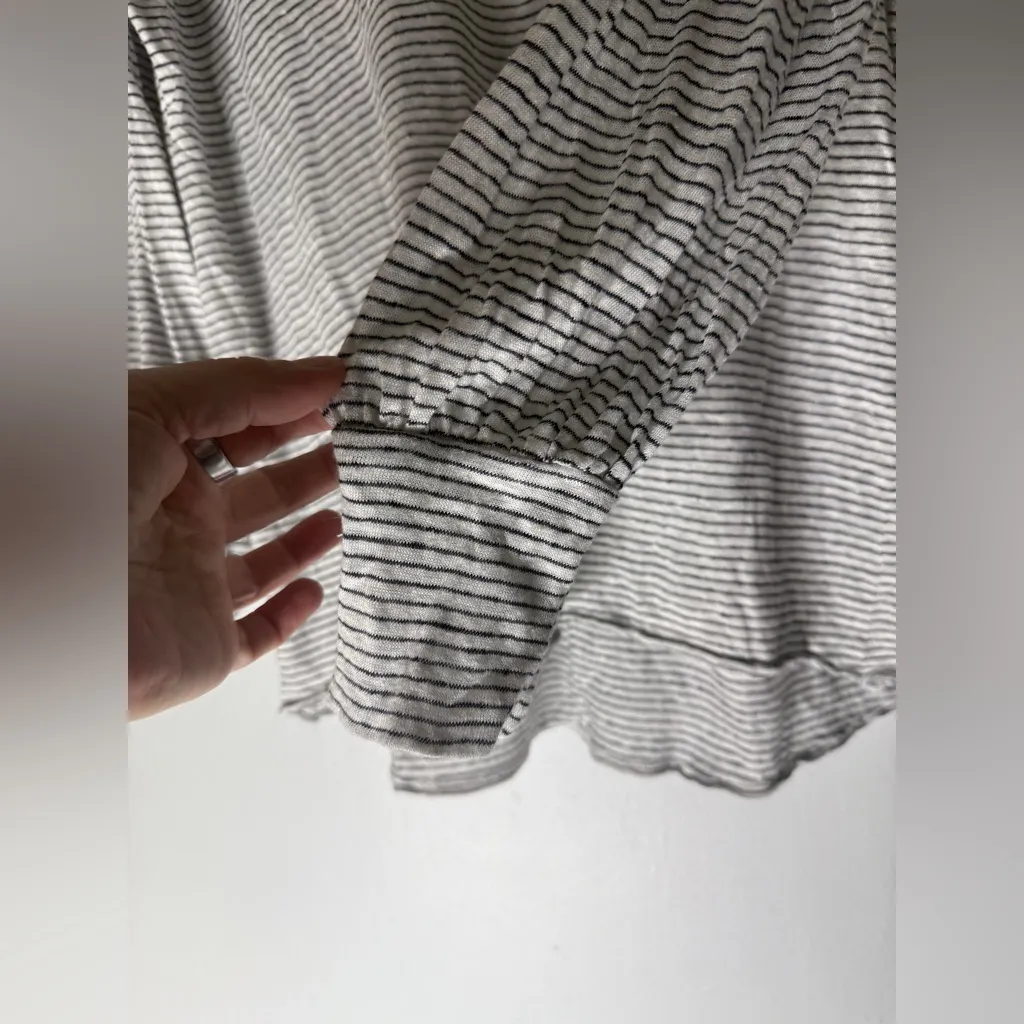 Sundance‎ White Black Stripe V Neck Crochet Detail Trim Linen Top Large - Image 5