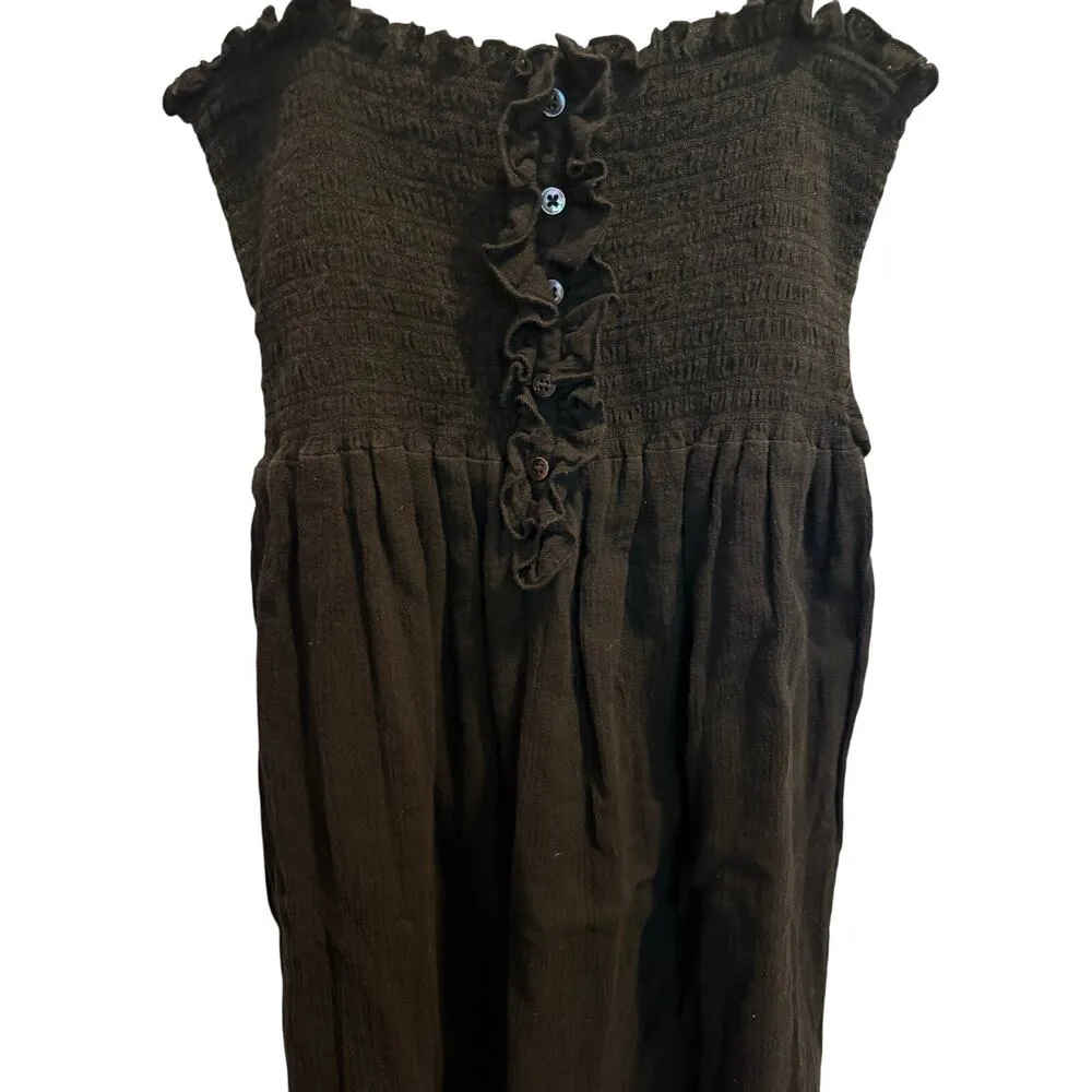 JUICY COUTURE Smocked Sleeveless Tie Dress Women’s S Black Ruffled Button Y2K - Image 2