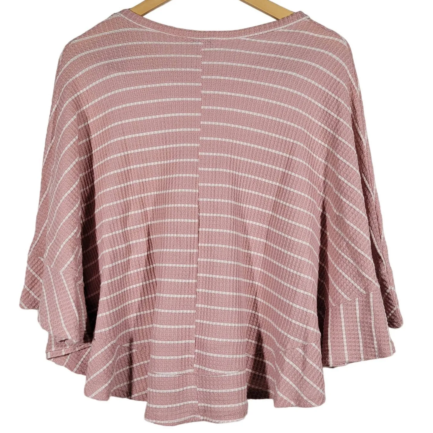 White Birch Pink Stripe Waffle Knit Poncho Top Women's Size M - Image 2