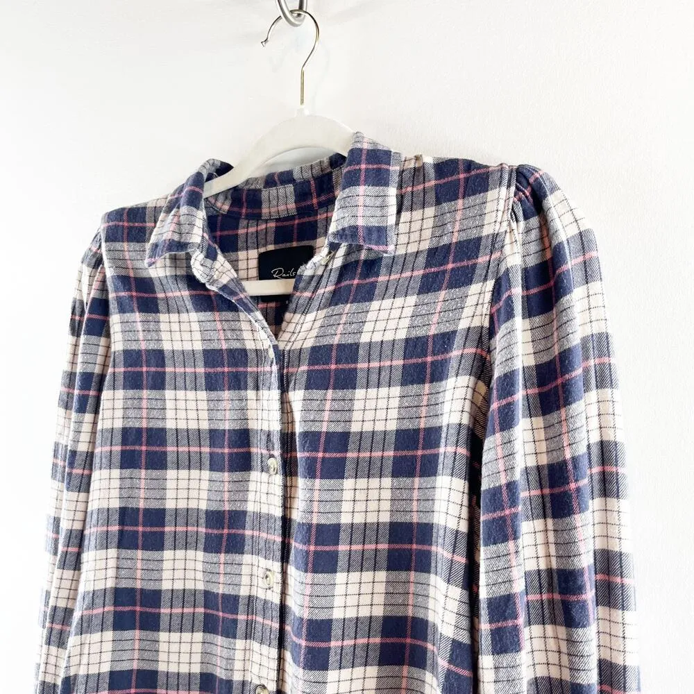 Rails Angelica Long Sleeve Plaid Flannel Button Up Shirt Almond Pink Navy Small - Image 12