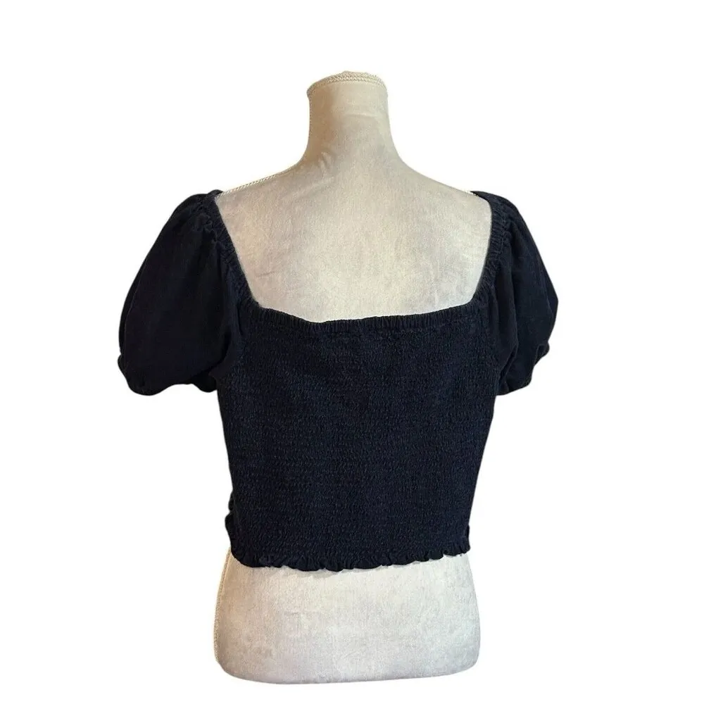 AMERICAN EAGLE Cropped Top Corduroy Short Puffy Sleeve Smocked Size XLL  Grunge - Image 2