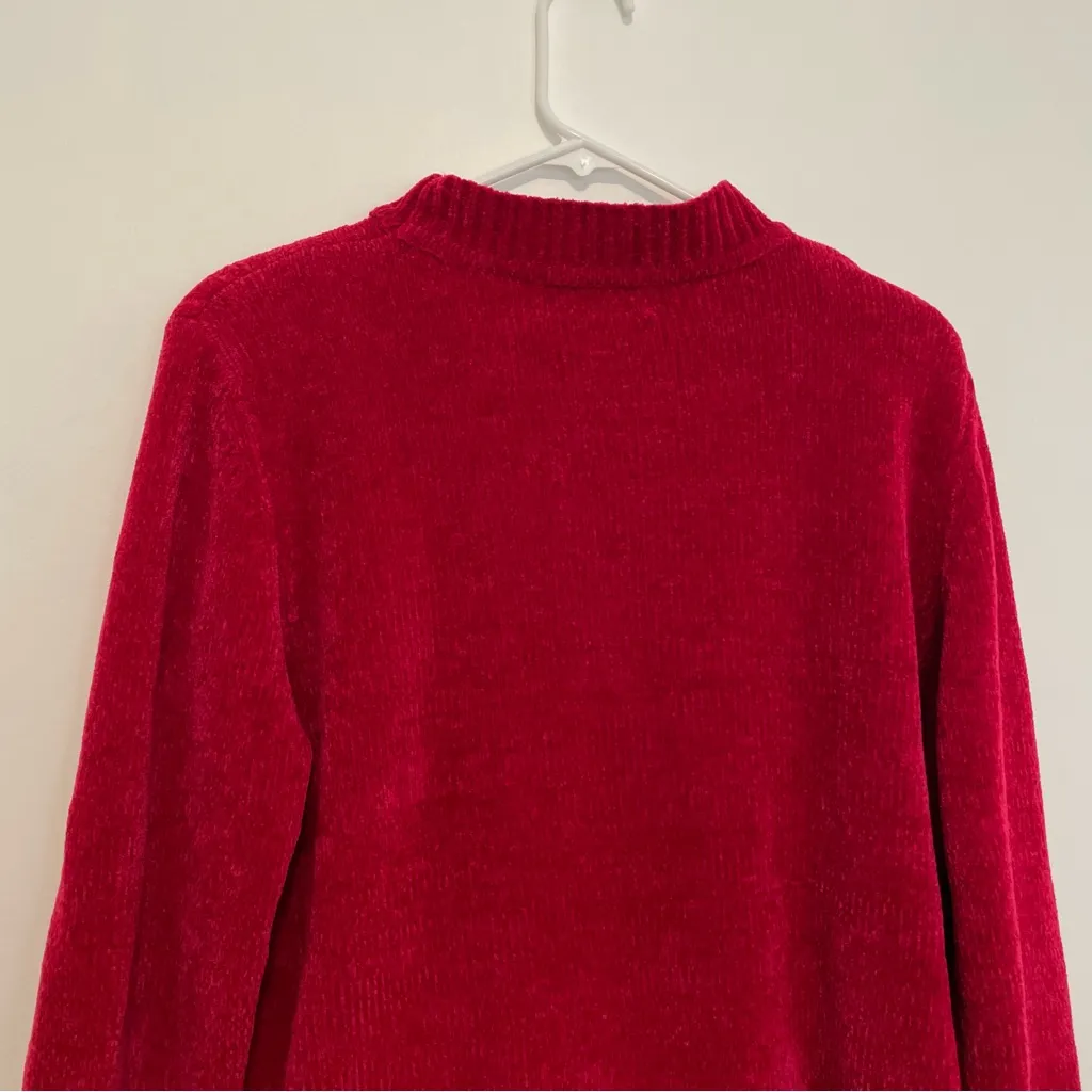 ALFRED DUNNER Red Chenille Hearts Heart Cable Knit Mock Neck Funnel Neck Sweater - Image 10