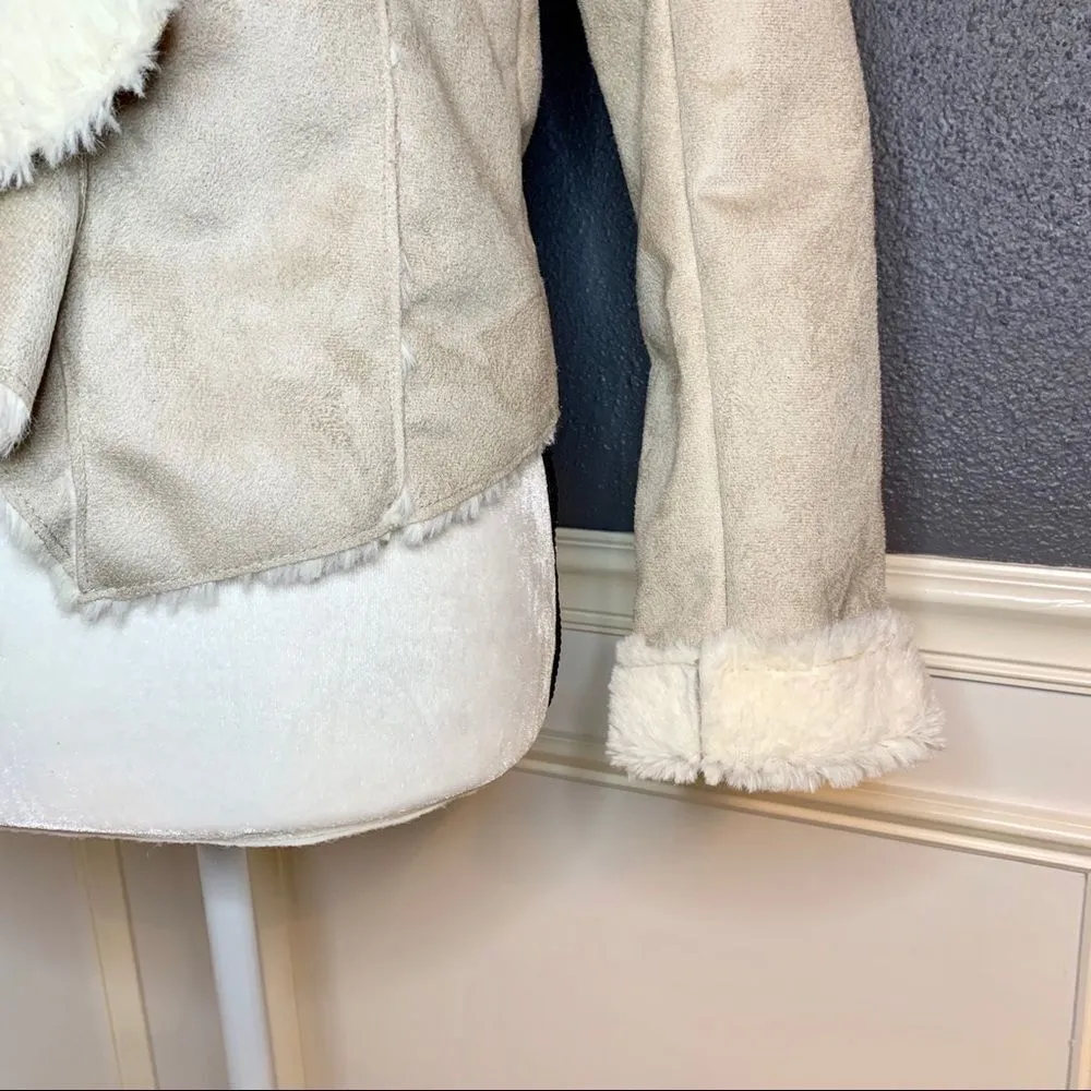 CoffeeShop faux suede cascaded sherpa lined jacket Tan - Image 3