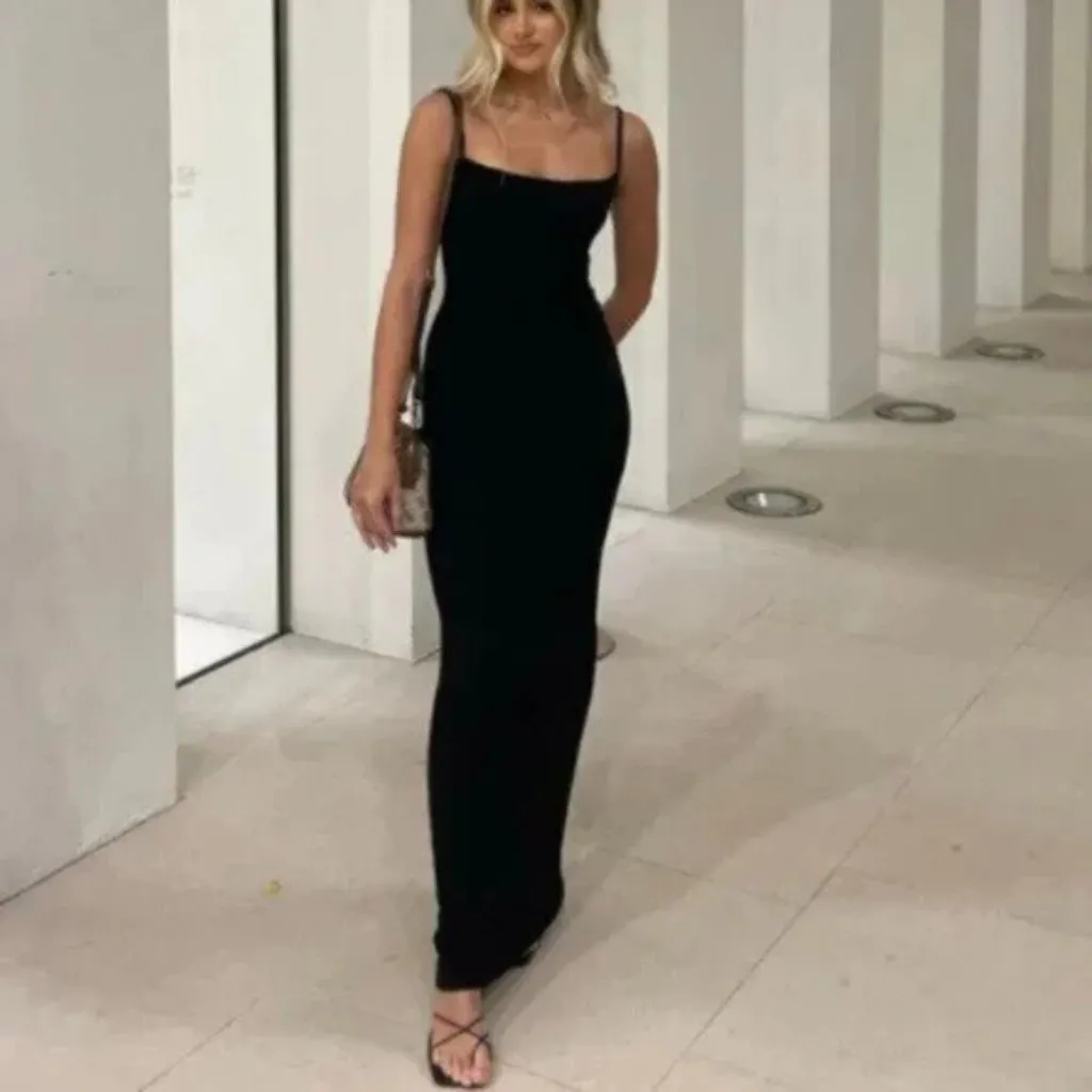 SKIMS Ribbed Long Slipdress in Onyx Black Size Medium - Image 16