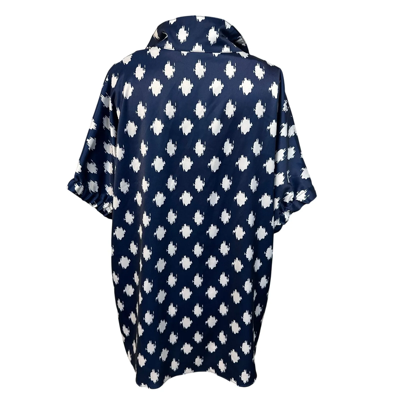 Caryn Lawn Blouse Betsy Collared Navy Satiny Flowy Popover Top One Size Blue Size M - Image 8