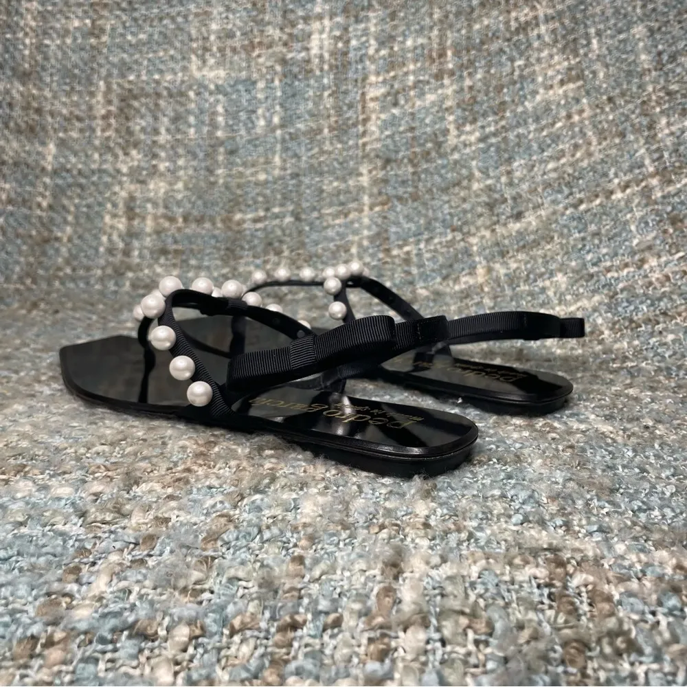Pedro Garcia Vegenia Pearl Embellished Sandals in Black Grosgrain Size 9 - Image 4
