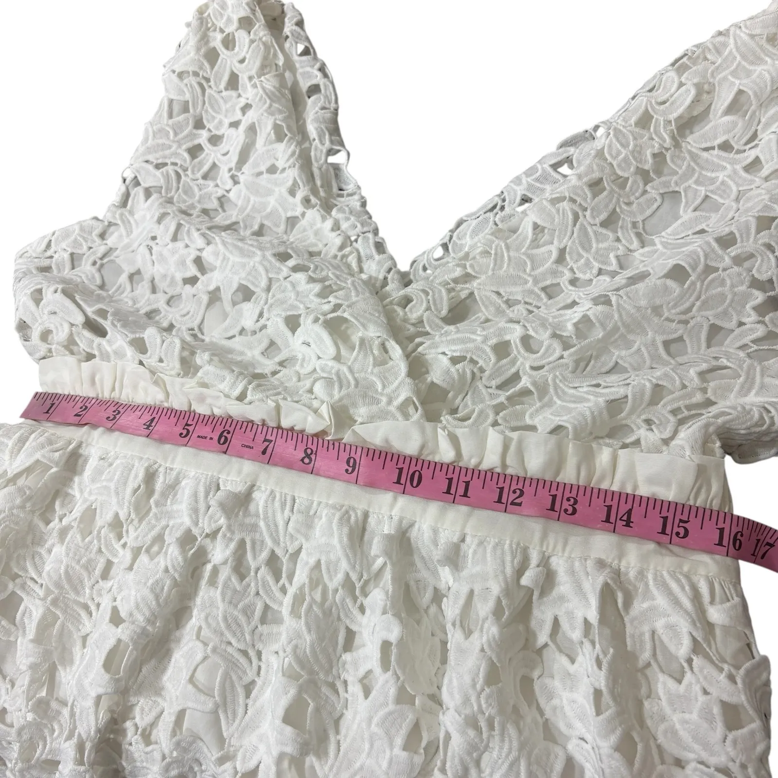 Endless Rose White Lace Tiered Ruffle V Neck Maxi Dress Size L - Image 8