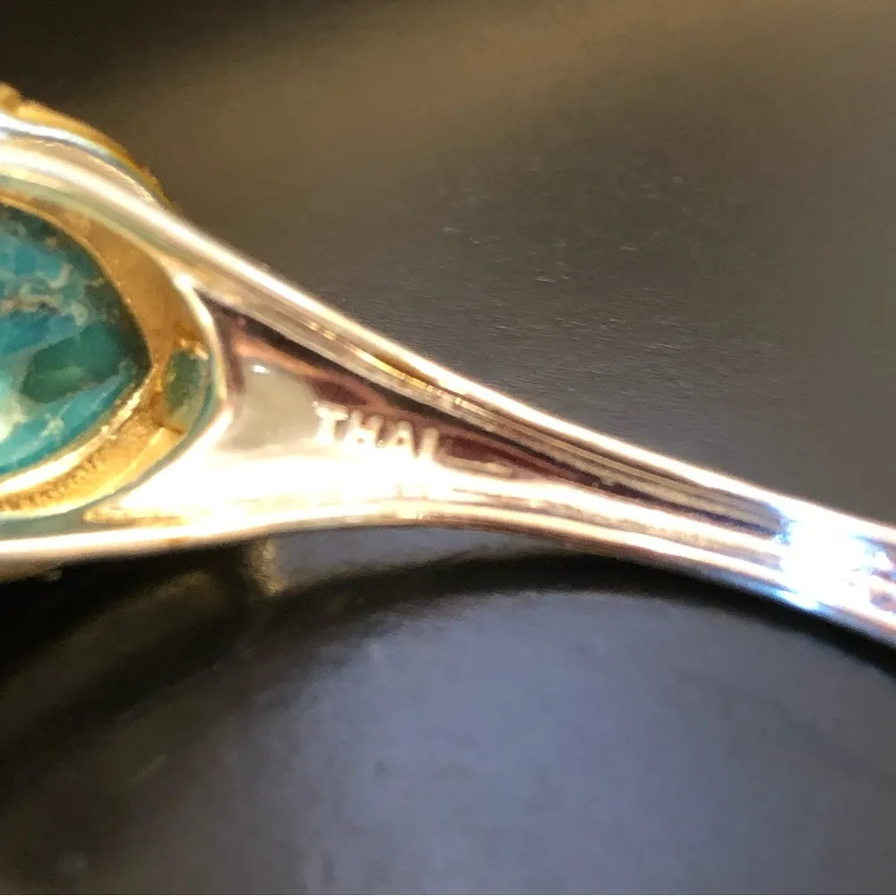 BARSE Sterling Silver Turquoise Cabochon Inlay Bangle w Brass Trim NWT - Image 10