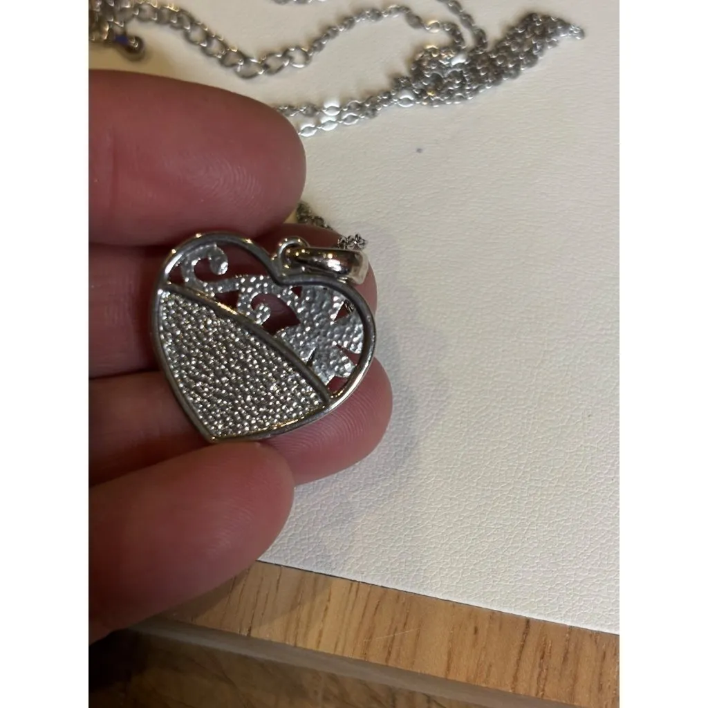 Heart-Shaped Sterling Silver Pendant With Abalone Inlay & Floral Detail On Chain - Image 4