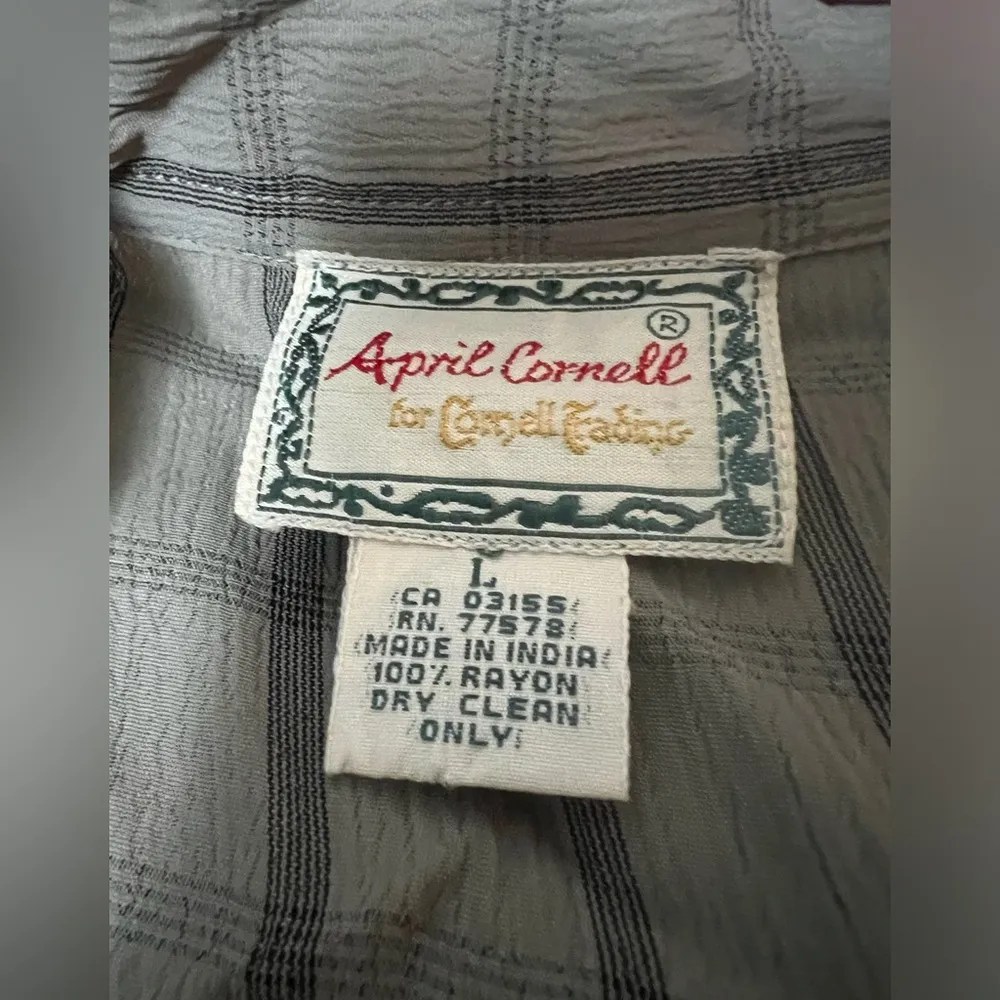 April Cornell Vintage Button Up Dress Plaid Rayon Cottagecore Boho Green Large - Image 2