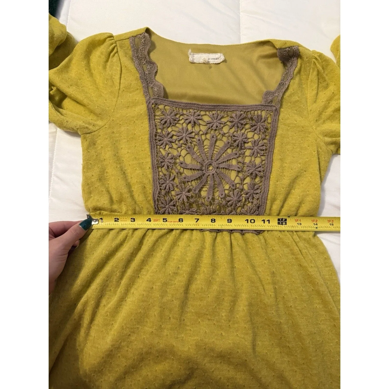 Women’s Anthropologie A’reve Sweater Dress Chiffon Ruffle Long Sleeve Medium M - Image 6