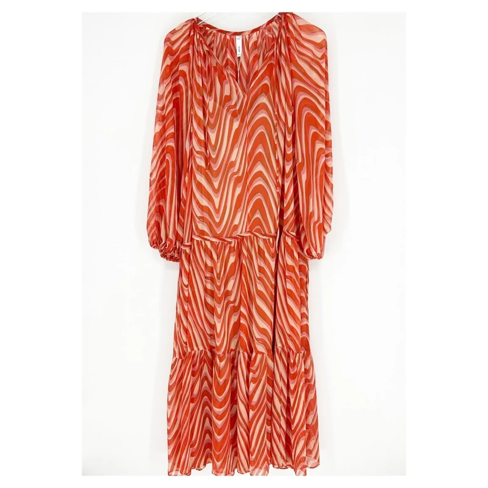 NWT Mango Lidia Printed‎ Maxi Dress 6 Orange - Image 2
