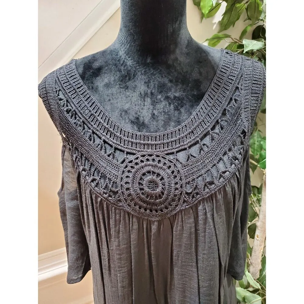 Catalina Women's Black Rayon 3/4 Sleeve Round Neck Coverup Top Blouse Size 2X - Image 2