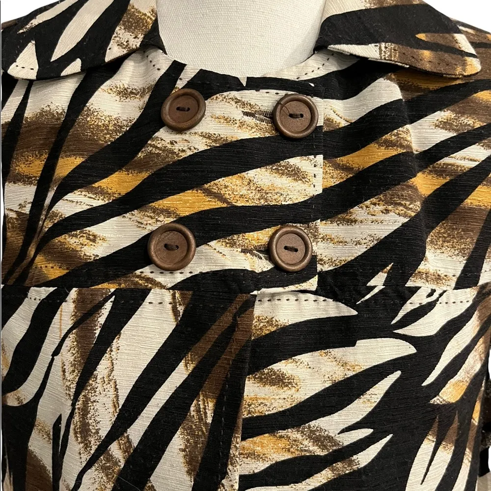 Scott Taylor Silk Textured Zebra Print Button Cape Jacket Brown - Image 3