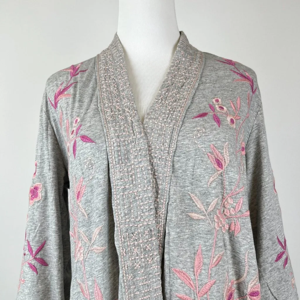 NWOT Johnny Was Embroidered Floral Cardigan Gray and Pink Sweater Open Front S - Image 3