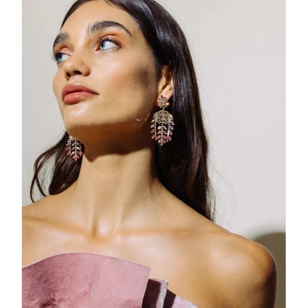 Loren Hope Elena Statement Earrings Pink Crystal Gold Tone - Image 3