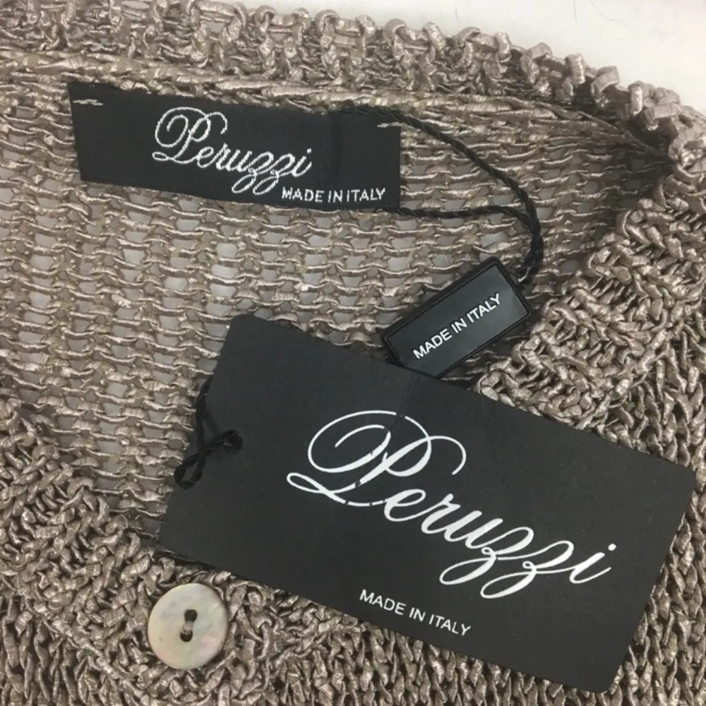 Peruzzi Italy Taupe Woven Knit Cropped Cardigan Sweater S NEW Tan - Image 7