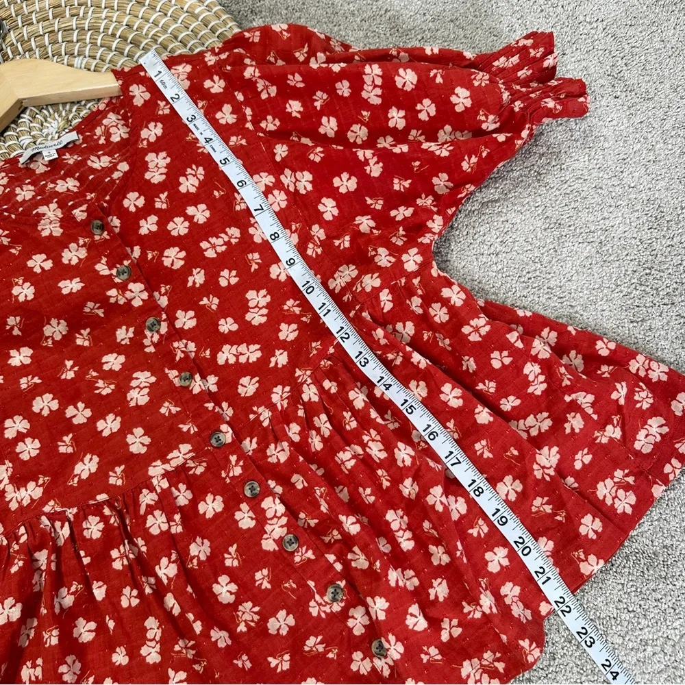 Madewell Puff-Sleeve Button-Front Top in Swiss Dot Happy Aloha Thai Chili Size S - Image 12