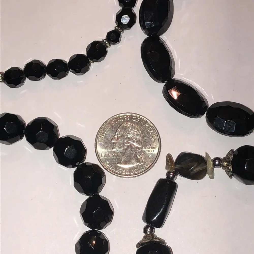 Black Silver Tone Beaded Retro Boho Stretchy Bracelets - Image 4