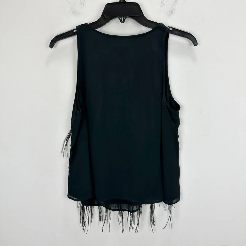 J.Crew Feather Embellished Tank Top Chiffon Viscose Black Party $198 Small NWT - Image 9
