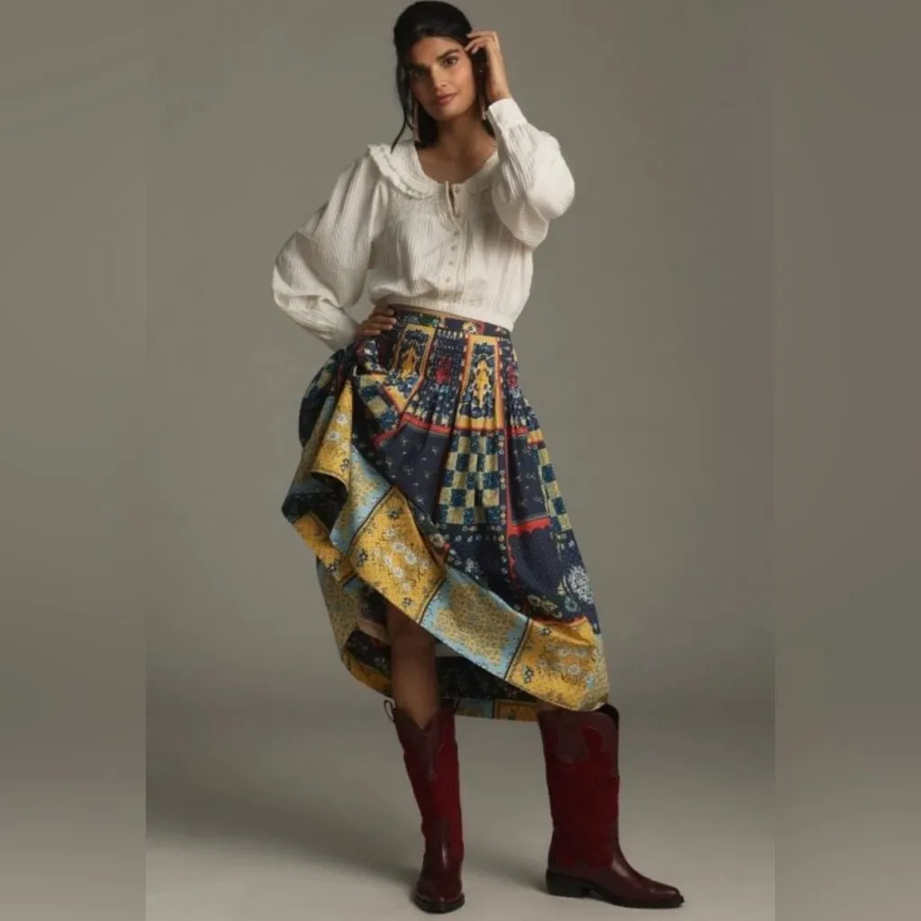 HUNTER BELL 
Fallon Midi Skirt patchwork Blue - Image 5