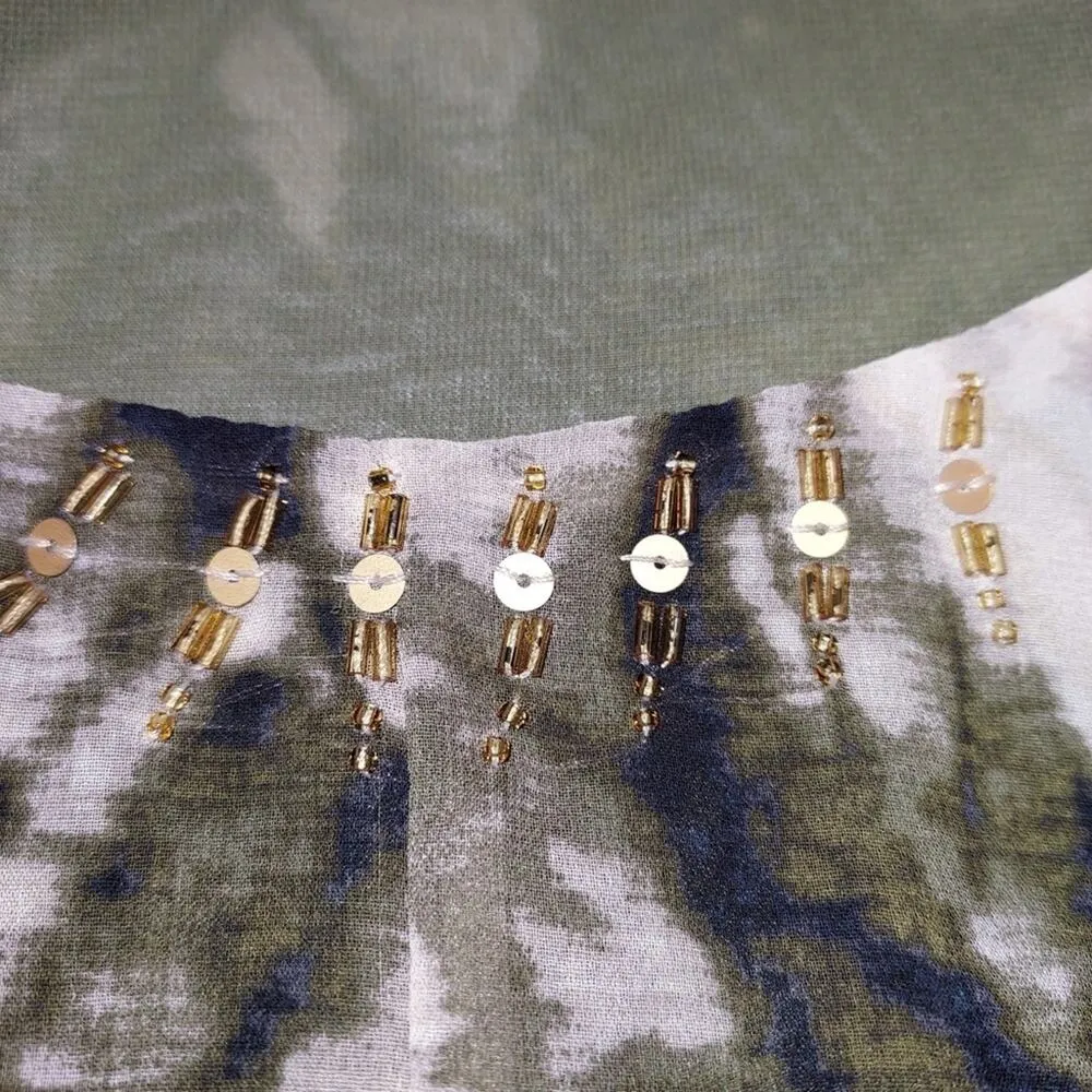 a.n.a. A New Approach Narrow Batwing Green Black Gold Abstract Shirt Blouse Top - Image 8