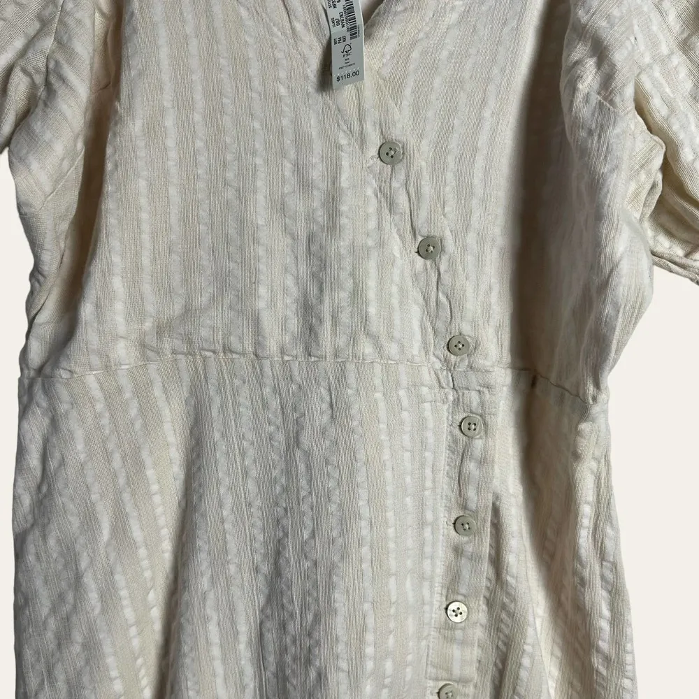 Madewell Puff-Sleeve Button-Wrap Striped Midi Dress Size 6 - Image 9