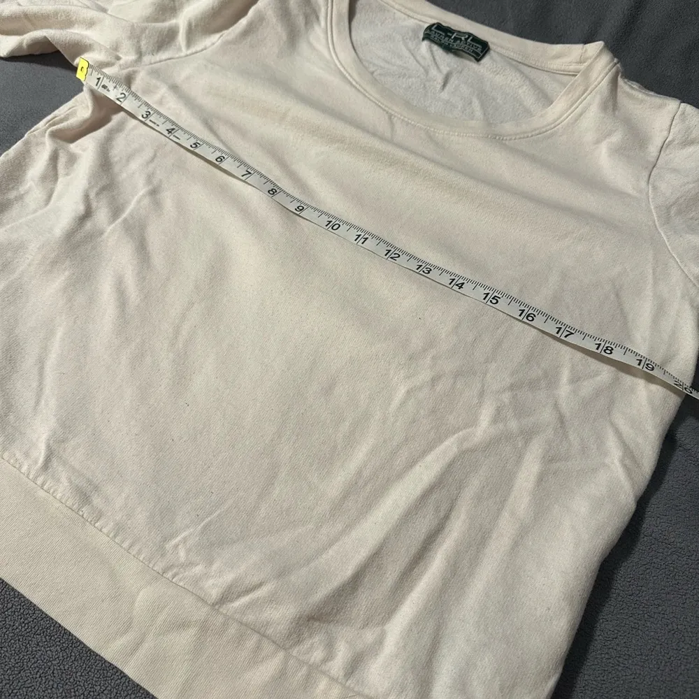 Cream Pullover with Aztec Embroidered Sleeves. LRL Women’s Pullover. Crew Neck. - Image 4