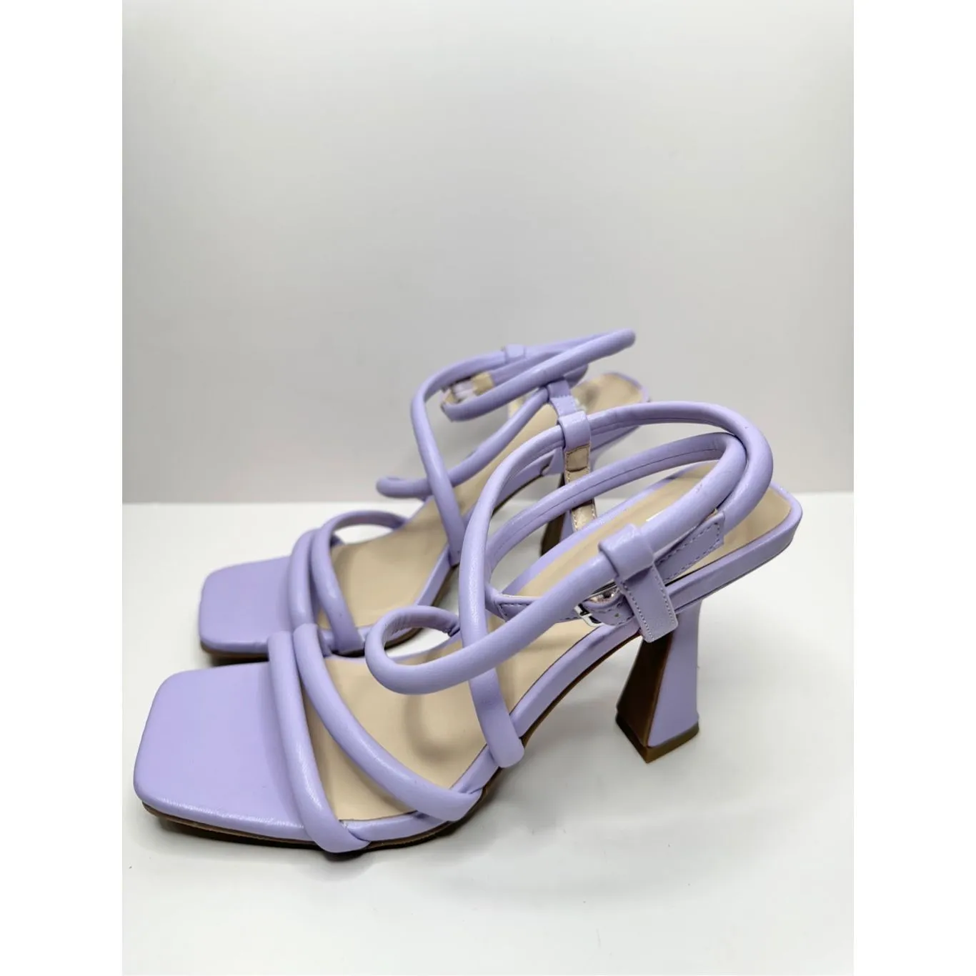 BP Sandals Size 5.5 Lilac Wraparound Square Toe High Heels - Image 4