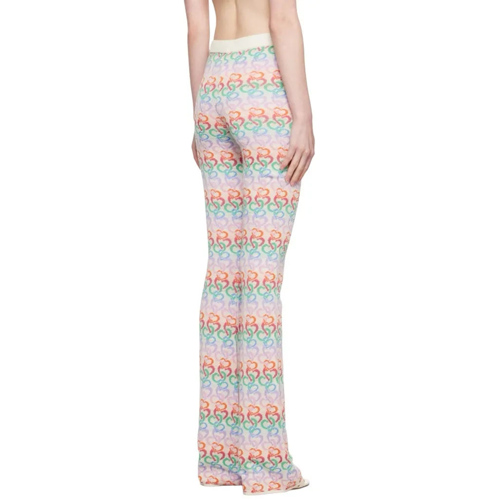 Marco Rambaldi Multicolor Heart Flare Knit Pants Small‎ White - Image 4
