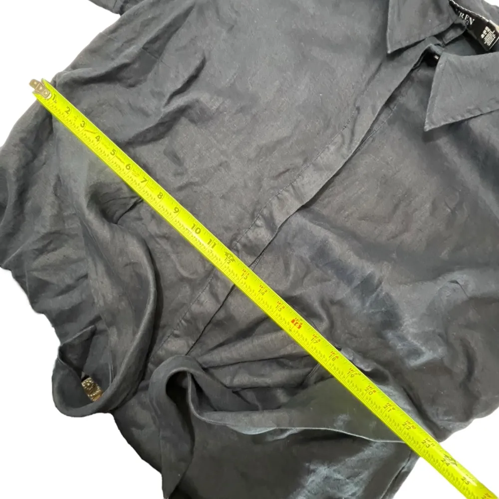 Lauren Ralph Lauren Black Label Navy Front Tie Linen Midi Shirt Dress Blue Size 18W - Image 10