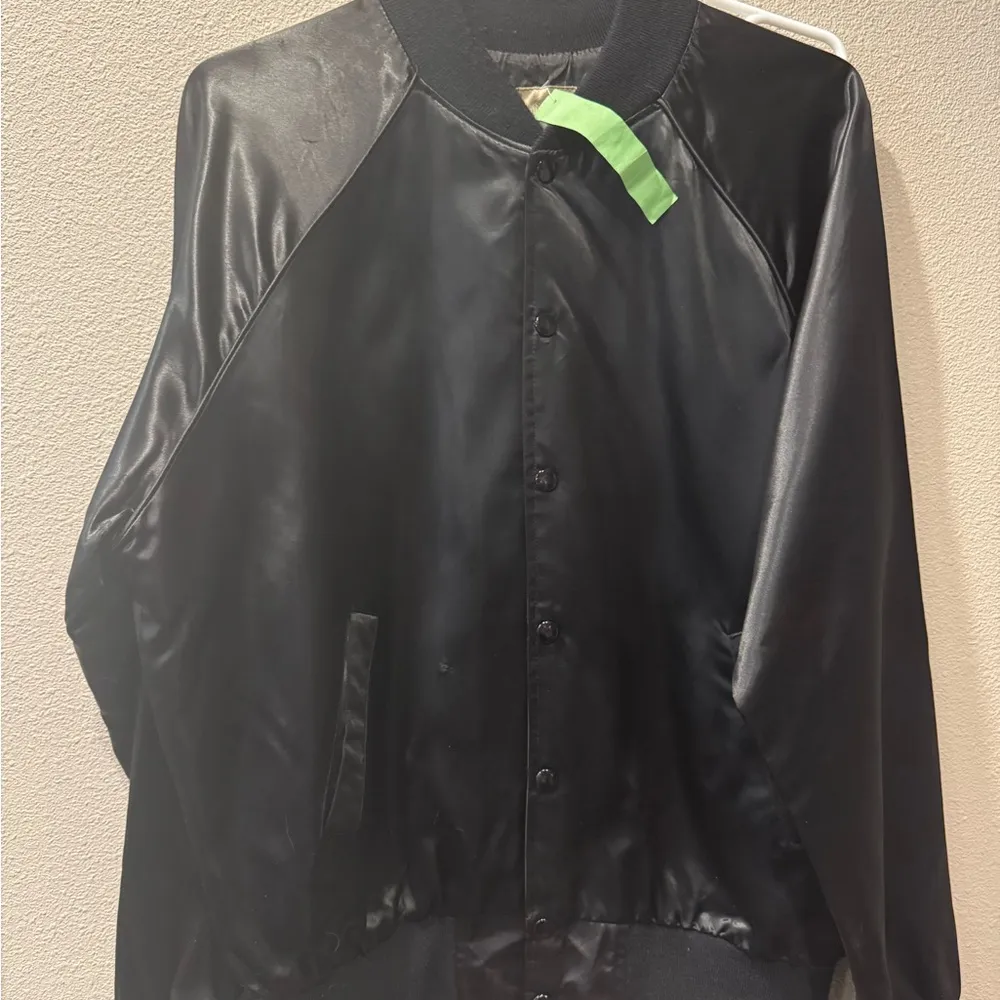 HOLLYWOOD Black Satin Embroidered Vintage Jacket - Unisex Medium - Image 3