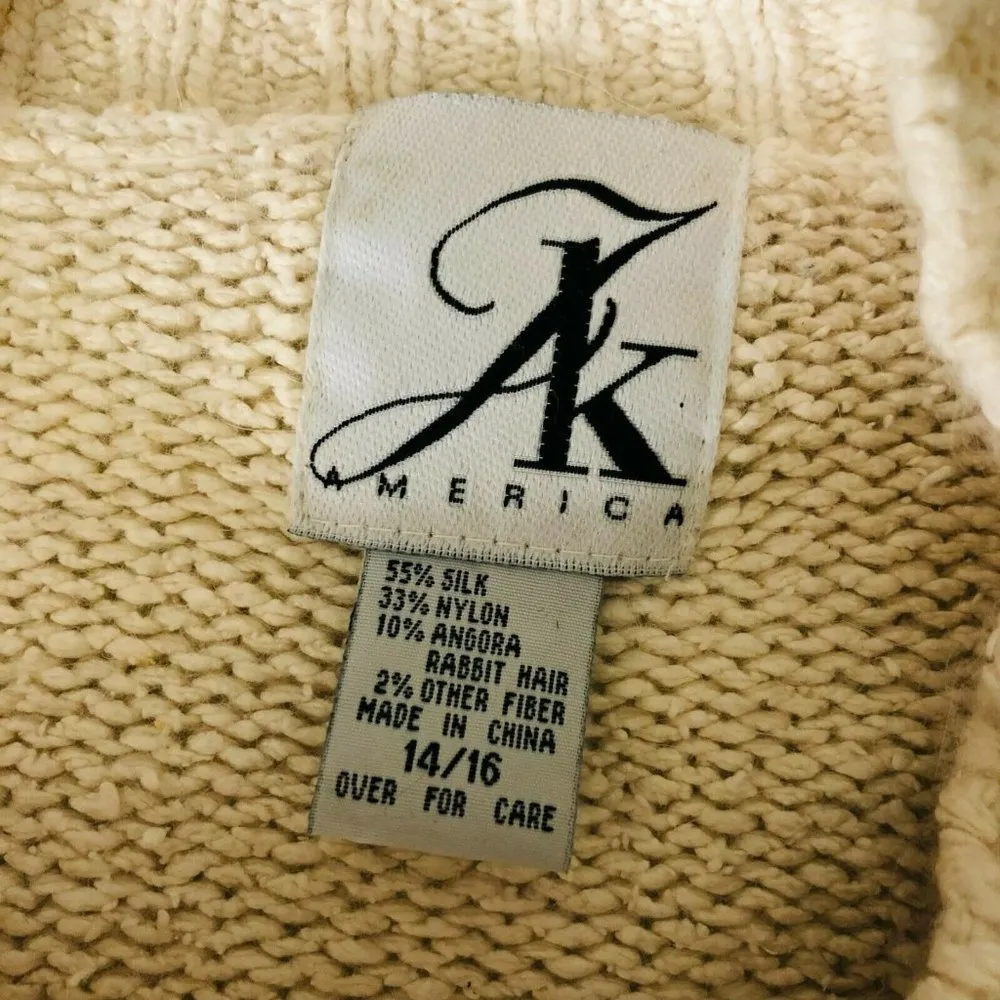 JK America Womens Vintage Sweater Silk Angora Blend Faux Pearls Ivory Size 14/16 - Image 4