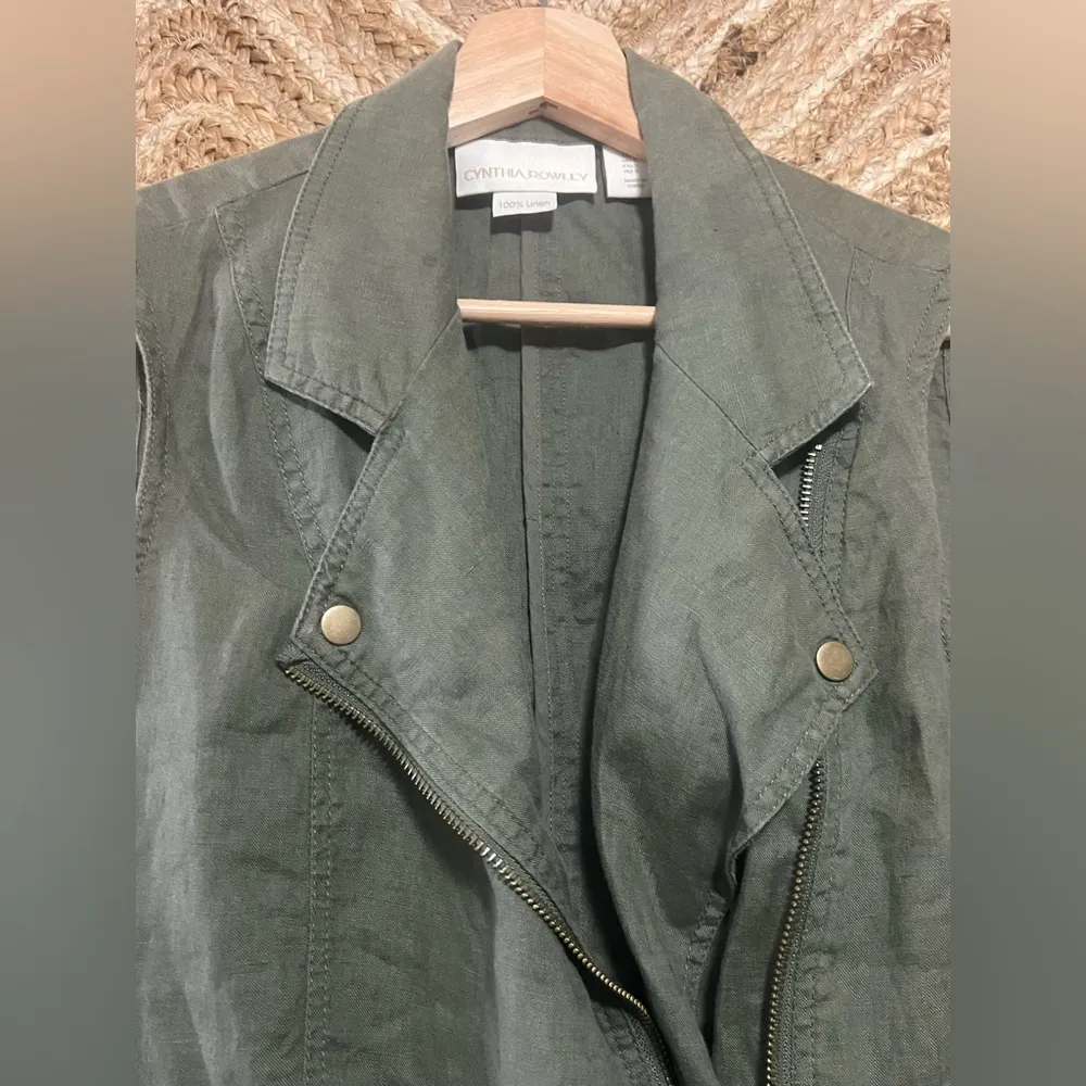 Cynthia Rowley Women's Army Green Linen Moto Vest,Sleeveless,Size Small - Image 2
