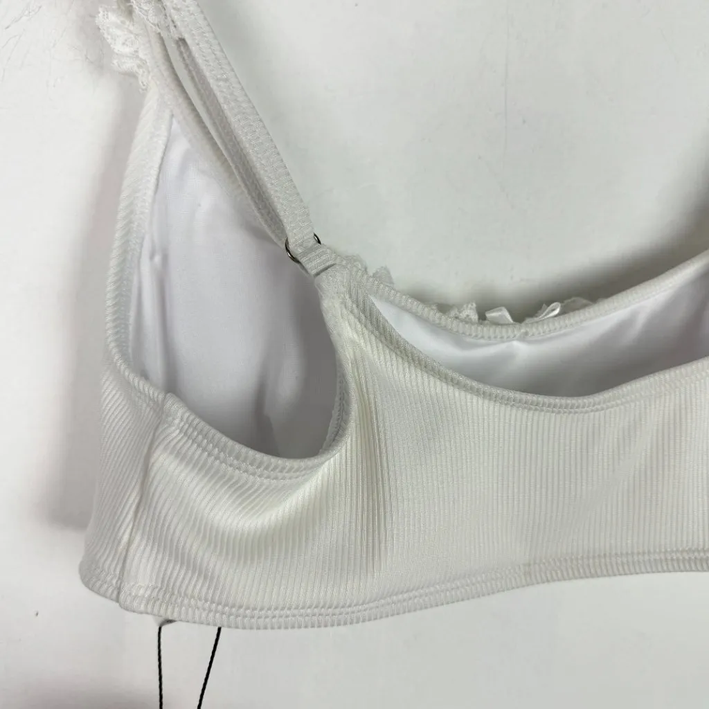 NWT Edikted Lacey Ruffled Bikini Top Ribbed Bralette White Size Medium M NEW - Image 9