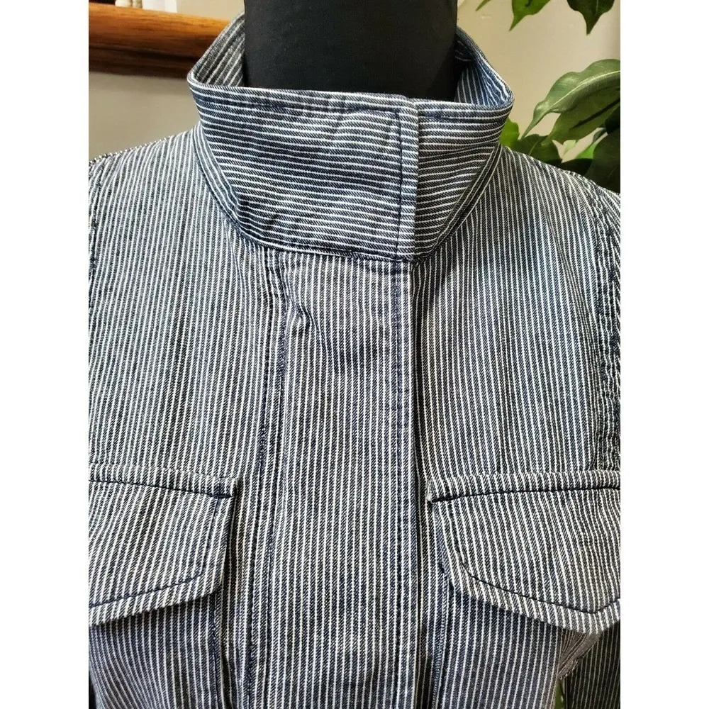 Talbots Women Blue Striped 100% Cotton Long Sleeve FullZip Front Casual Jacket 8 - Image 5
