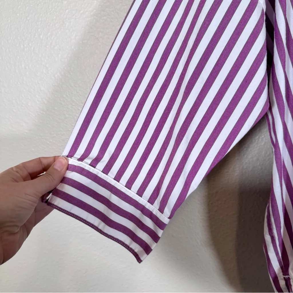 J Jill Purple White Striped Cropped Button Down Shirt Womens LP Boxy Casual Top Size undefined - Image 9